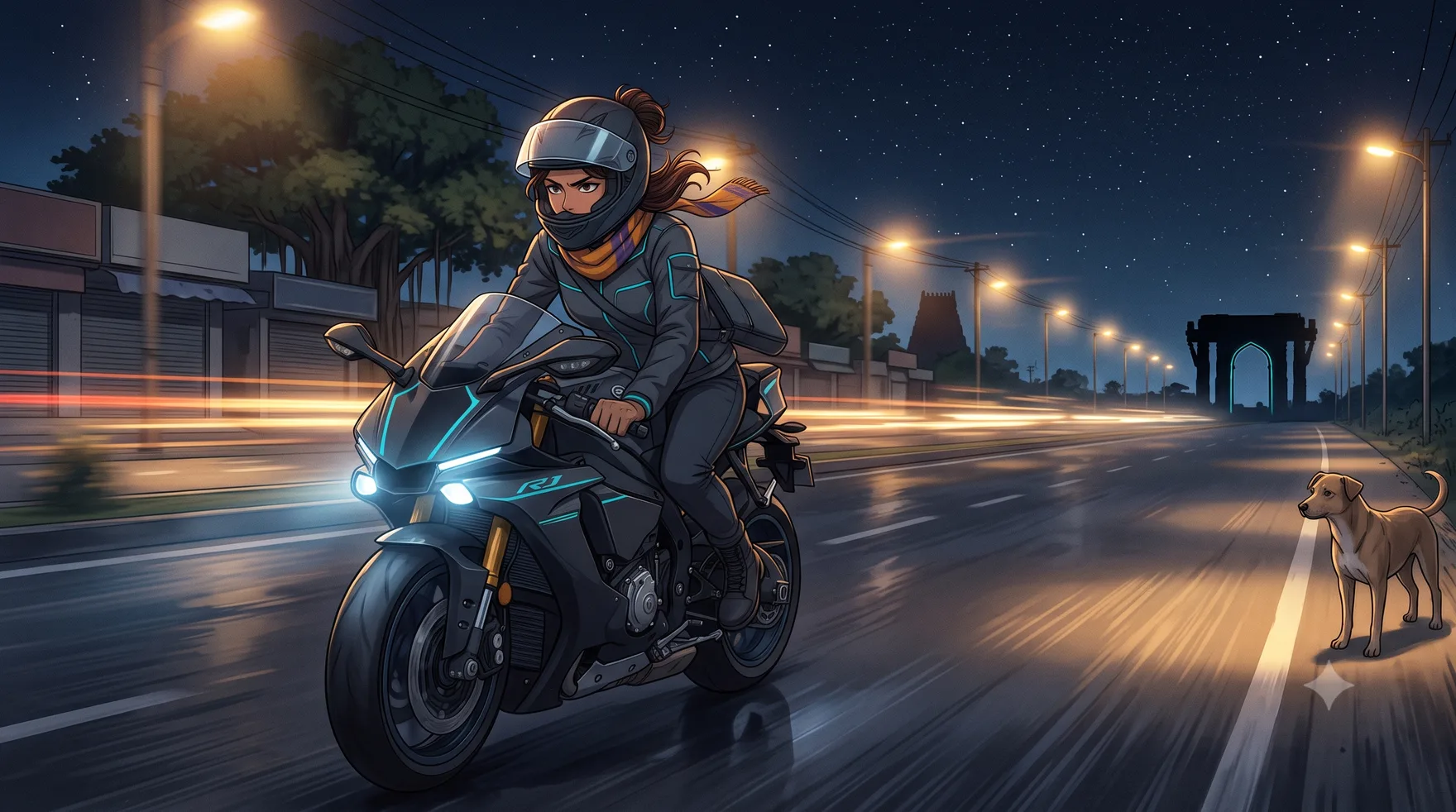 Night ride to Sector 7G — ANANTA Volume 1, Chapter 1 illustration